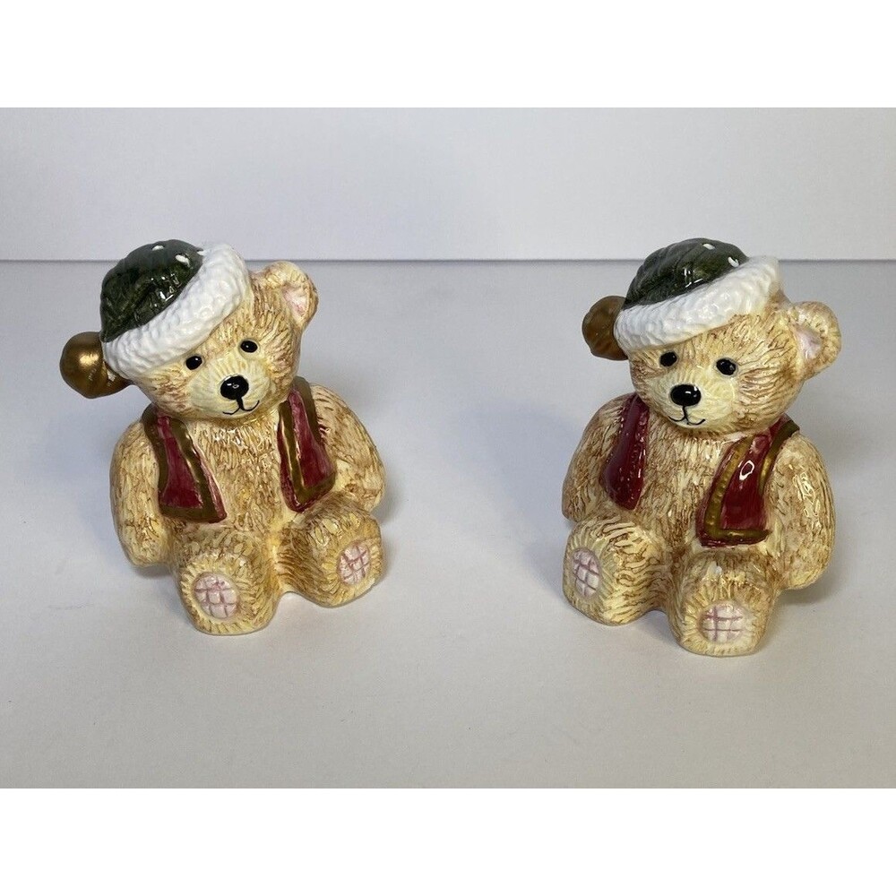 Ceramic Teddy Bear Salt & Pepper Shakers Set Christmas Holiday Novelty